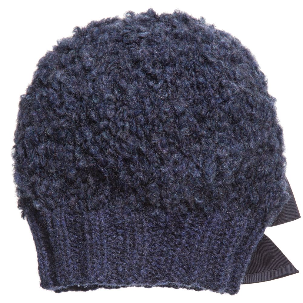 Grevi-Girls Blue Mohair Knitted Hat | Childrensalon Outlet
