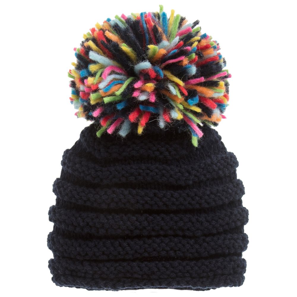 Grevi - Girls Blue Wool Knitted Hat | Childrensalon