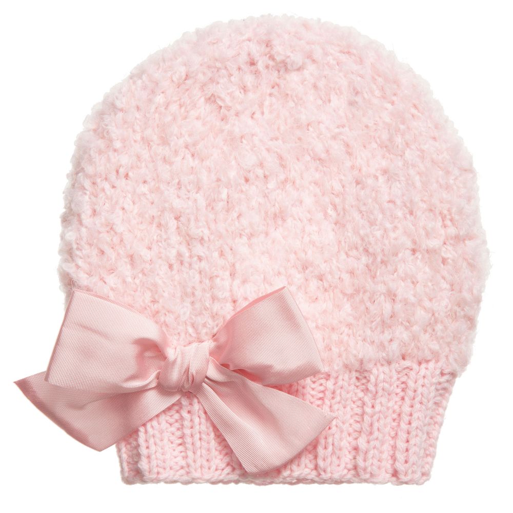 Grevi - Girls Pale Pink Mohair Knitted Hat | Childrensalon