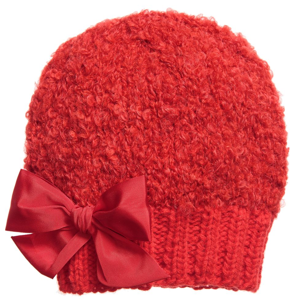 Grevi - Girls Red Mohair Knitted Hat | Childrensalon