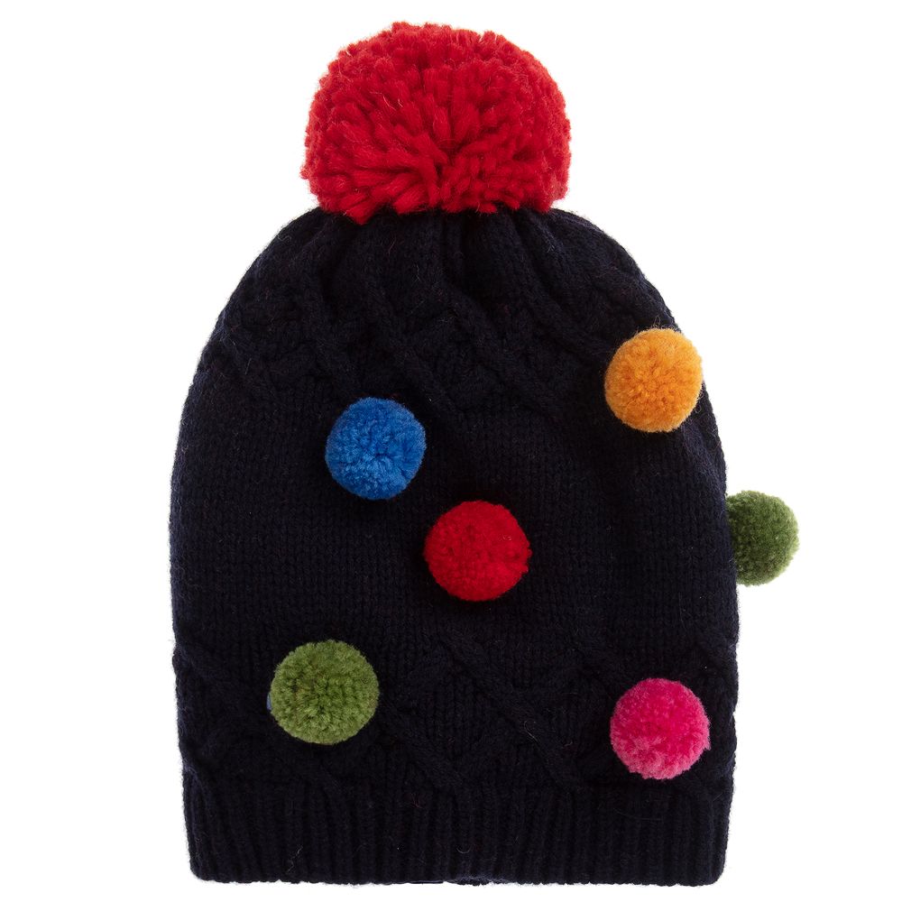 Grevi - Navy Blue Wool Pom-Pom Hat | Childrensalon