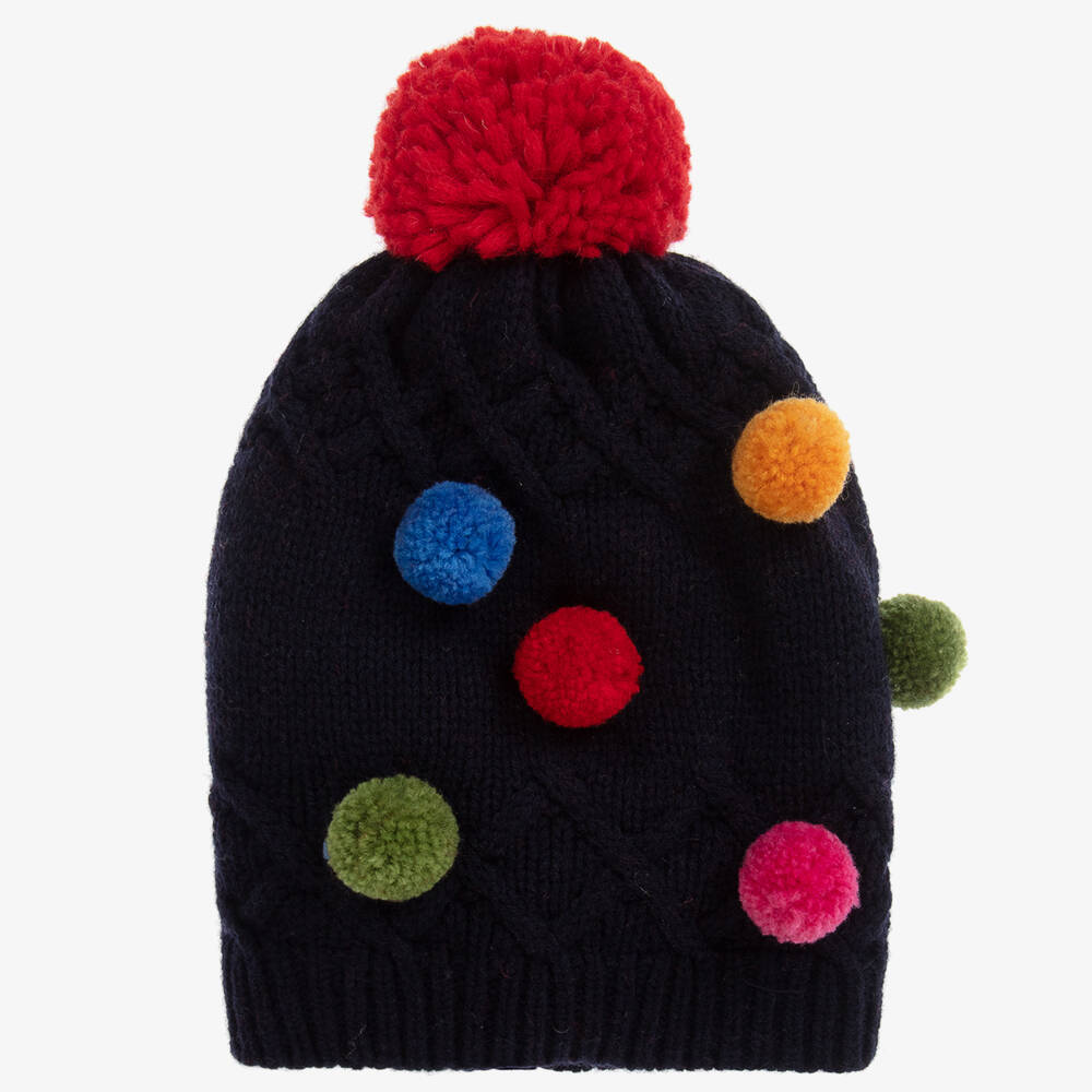 Grevi-Navy Blue Wool Pom-Pom Hat | Childrensalon Outlet