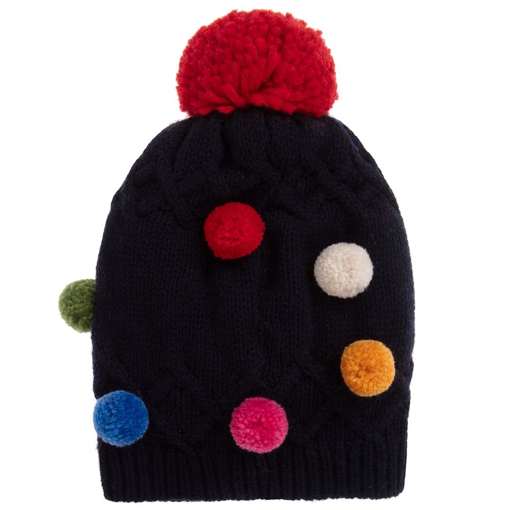 Grevi-Navy Blue Wool Pom-Pom Hat | Childrensalon Outlet