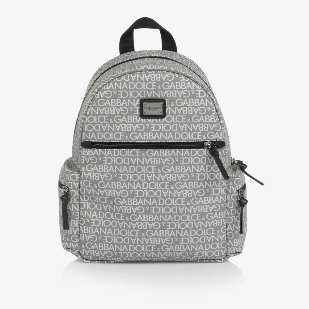 Dolce & Gabbana-Grey Backpack with White Logo Print (32cm) | Childrensalon Outlet