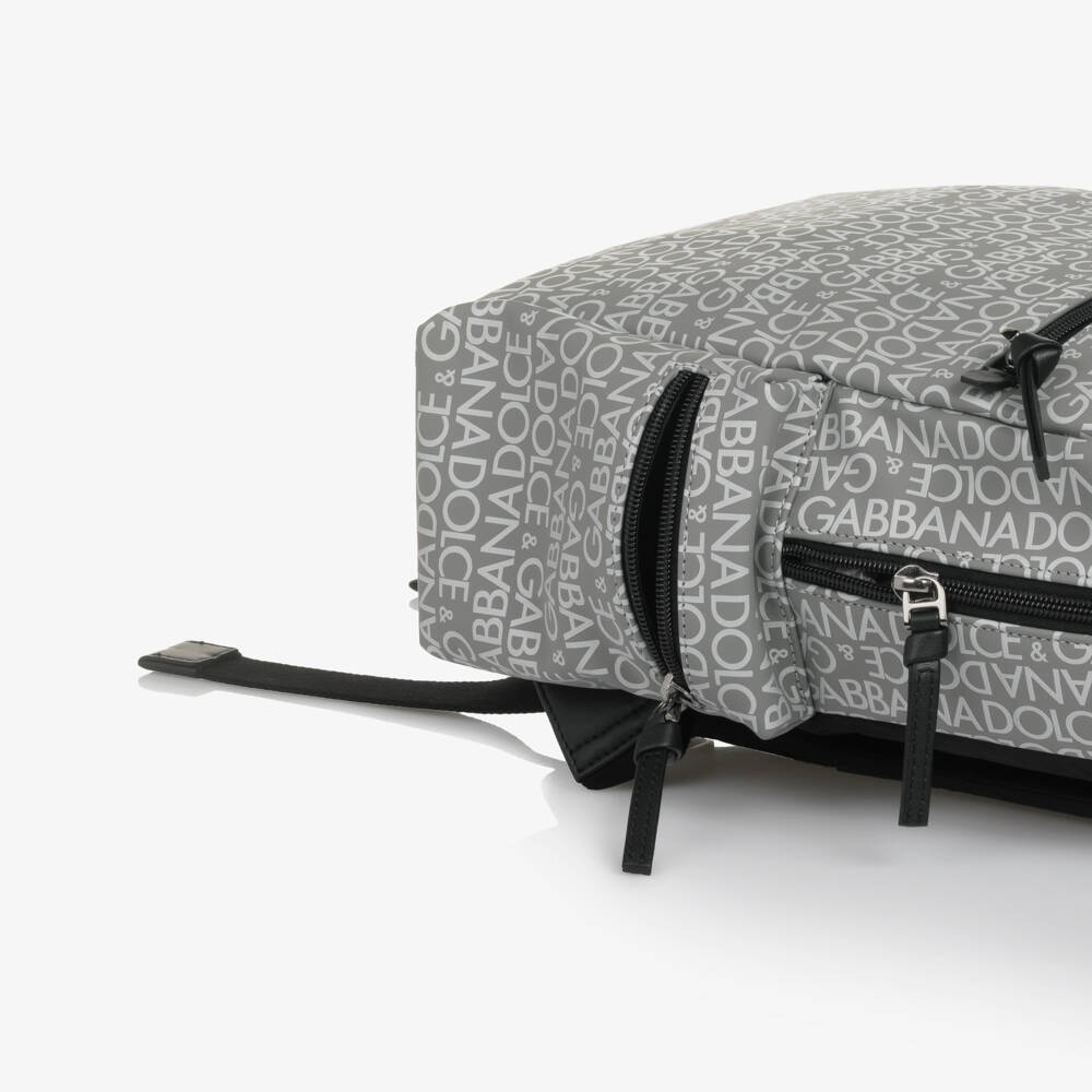 Dolce & Gabbana-Grey Backpack with White Logo Print (32cm) | Childrensalon Outlet