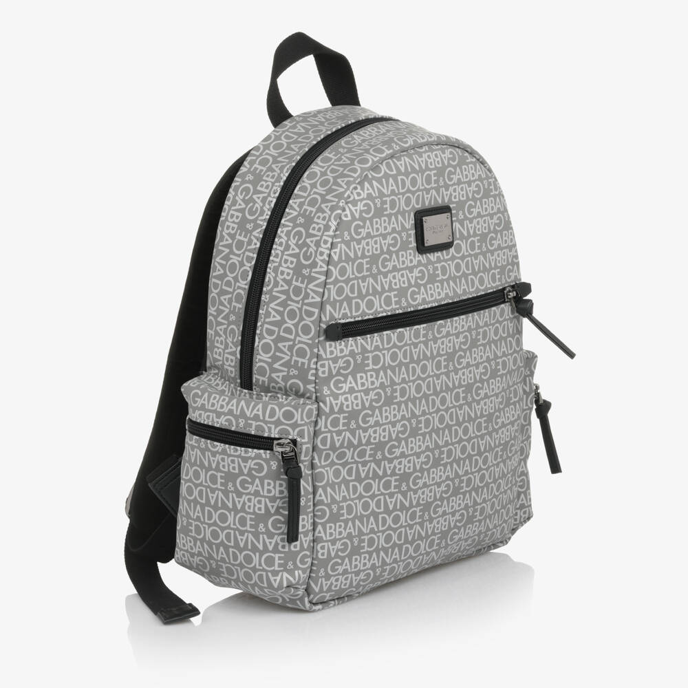 Dolce & Gabbana-Grey Backpack with White Logo Print (32cm) | Childrensalon Outlet