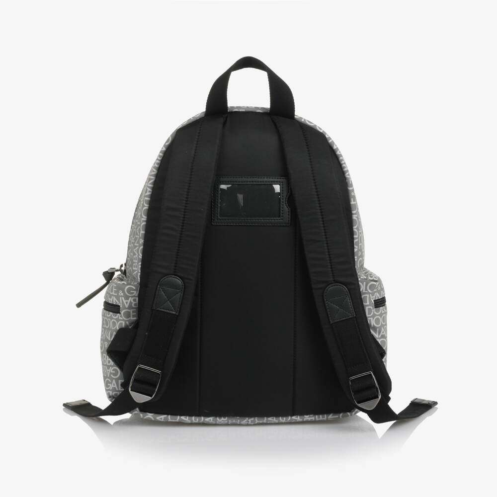Dolce & Gabbana-Grey Backpack with White Logo Print (32cm) | Childrensalon Outlet