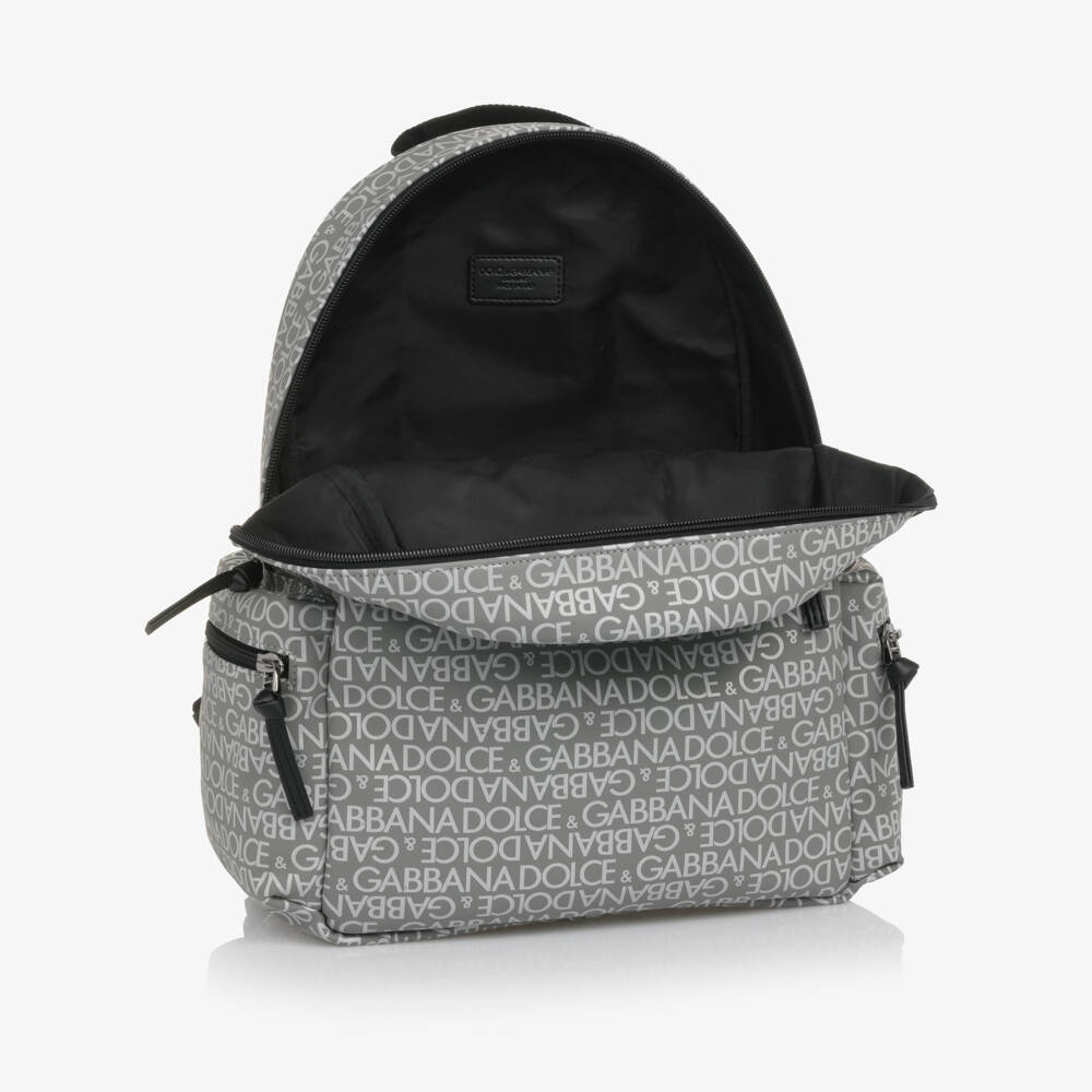 Dolce & Gabbana-Grey Backpack with White Logo Print (32cm) | Childrensalon Outlet
