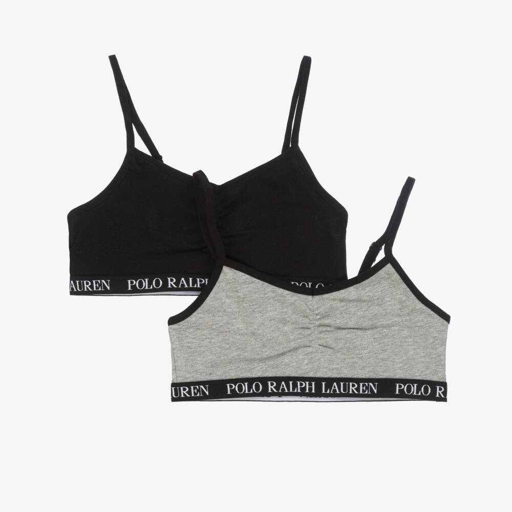 Ralph Lauren-Grey & Black Cotton Bras (2 Pack) | Childrensalon Outlet