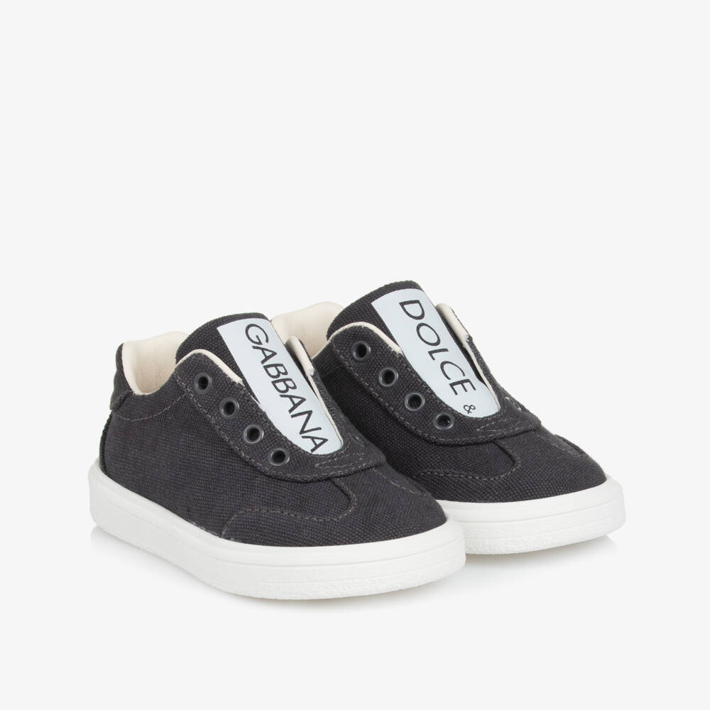 Dolce & Gabbana-Grey Cotton Canvas Trainers | Childrensalon Outlet