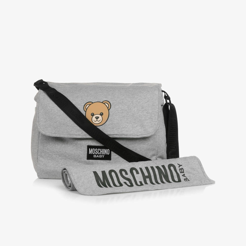 Moschino-Grey Cotton Teddy Bear Changing Bag (40cm) | Childrensalon Outlet