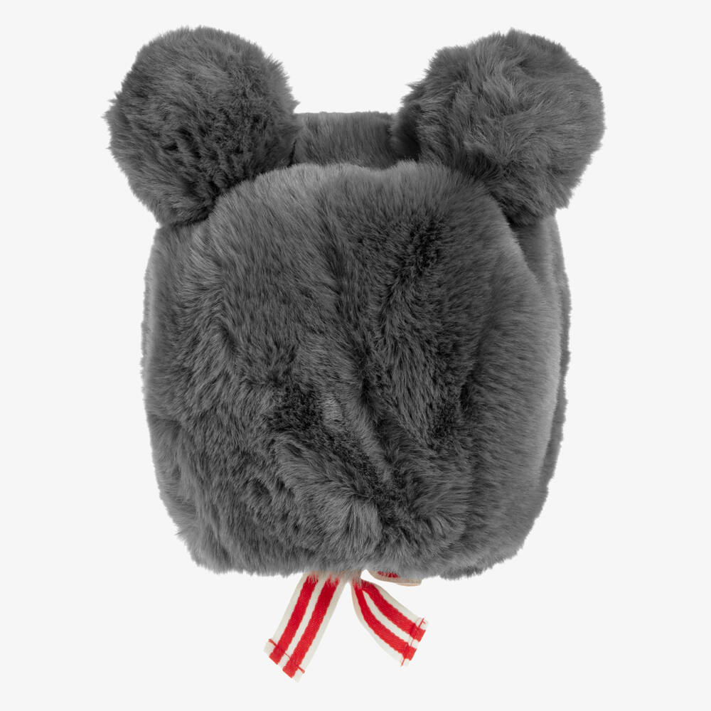 Mini Rodini-Grey Faux Fur Hat with Bear Ears | Childrensalon Outlet