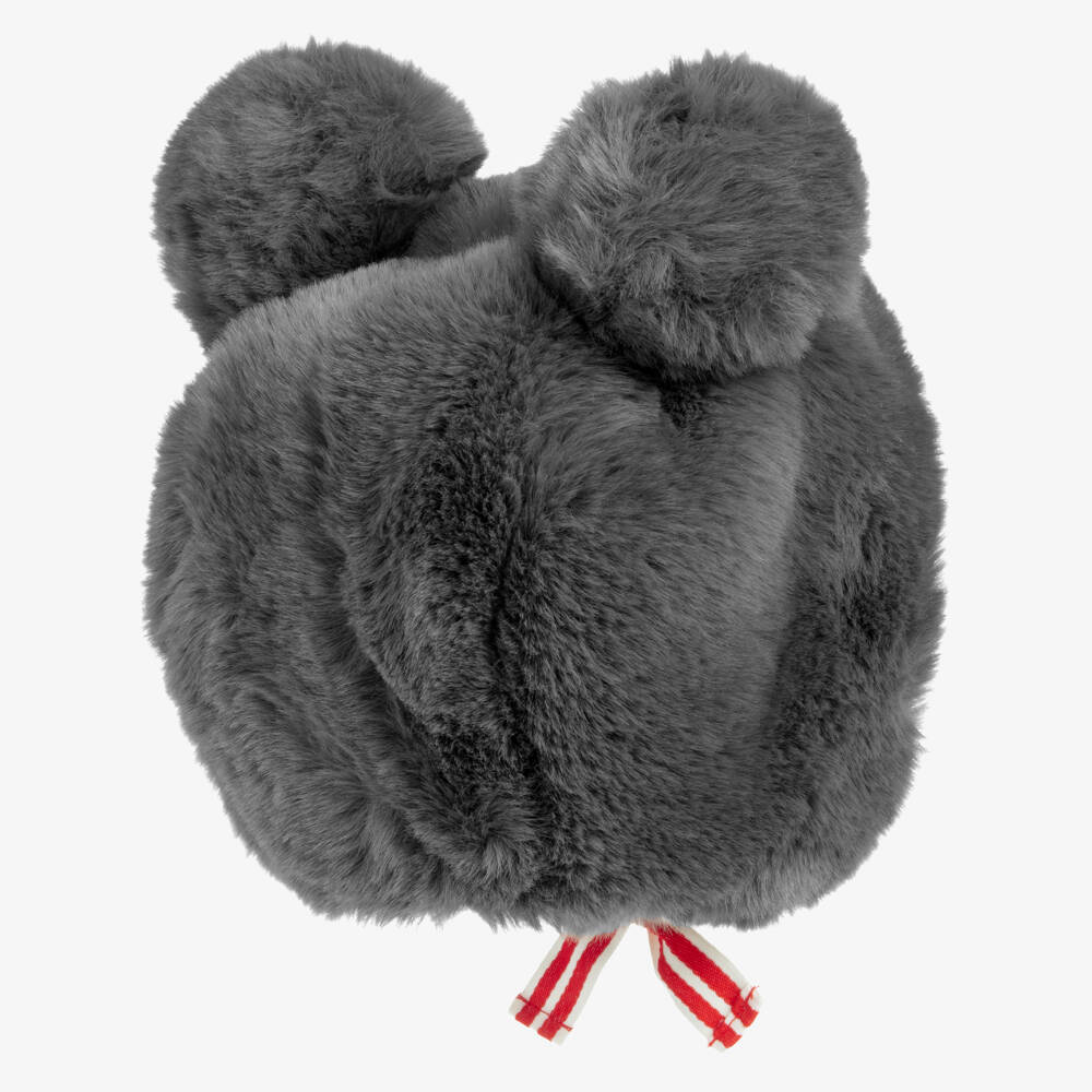 Mini Rodini-Grey Faux Fur Hat with Bear Ears | Childrensalon Outlet