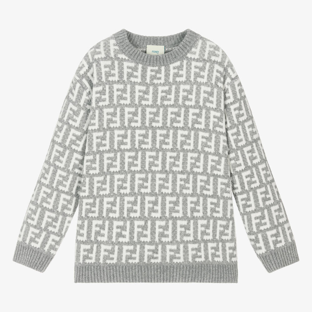 Fendi-Grey FF Chenille Knit Jumper | Childrensalon Outlet