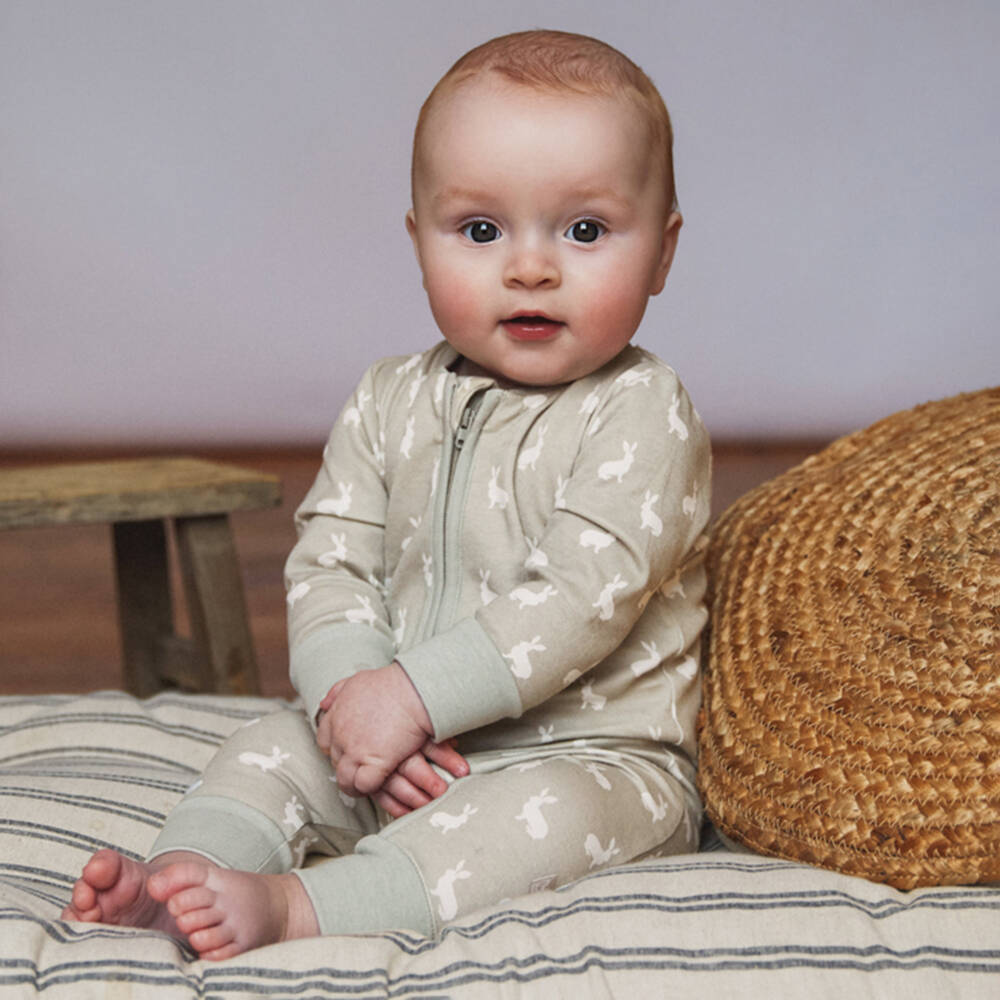 The Little Tailor-Grey Hare Print Cotton Babysuit Set | Childrensalon Outlet