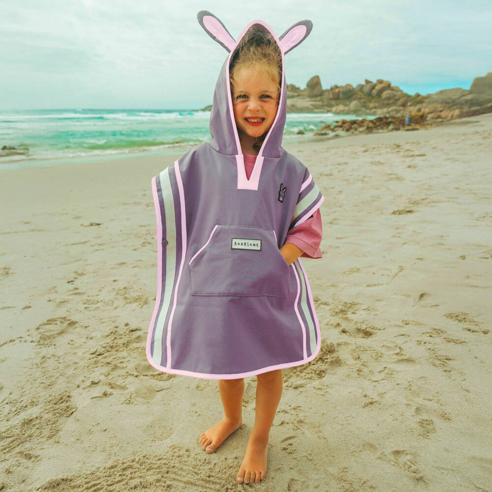 Roarsome-Grey Hop The Bunny Poncho Towel | Childrensalon Outlet