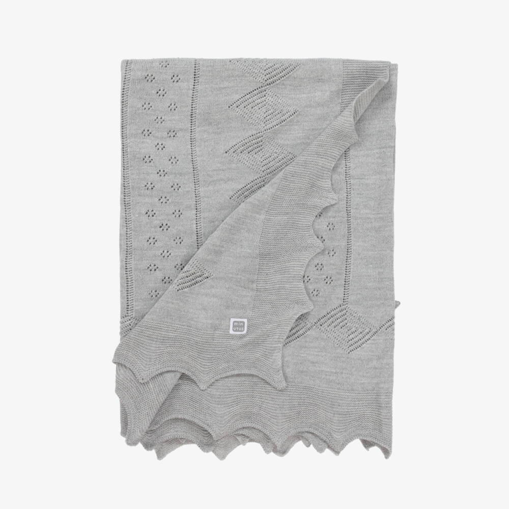 Minutus-Grey Knitted Baby Shawl (104cm) | Childrensalon Outlet