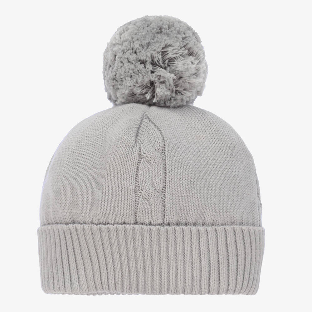 Emile et Rose-Grey Knitted Cotton Pom-Pom Hat | Childrensalon Outlet