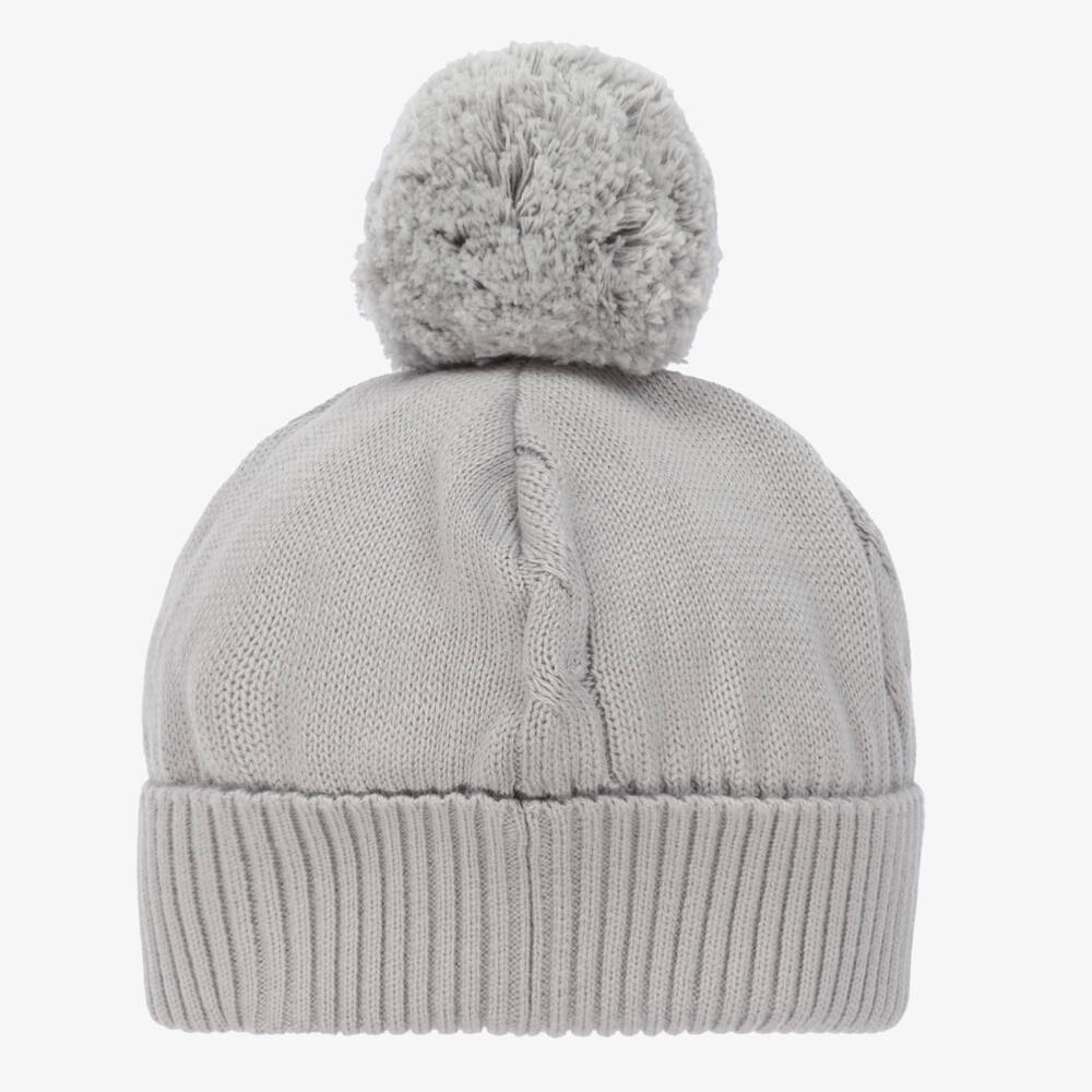 Emile et Rose-Grey Knitted Cotton Pom-Pom Hat | Childrensalon Outlet