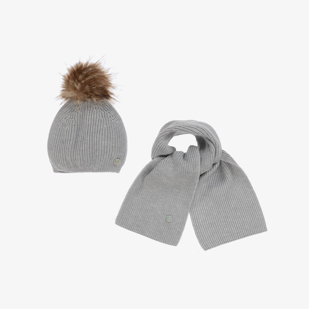 Artesanía Granlei-Grey Knitted Hat & Scarf Set | Childrensalon Outlet