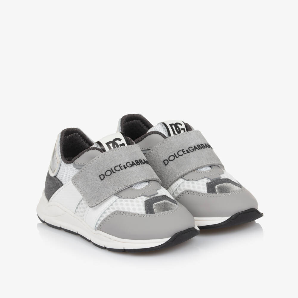 Dolce & Gabbana-Grey Leather & White Mesh Trainers | Childrensalon Outlet