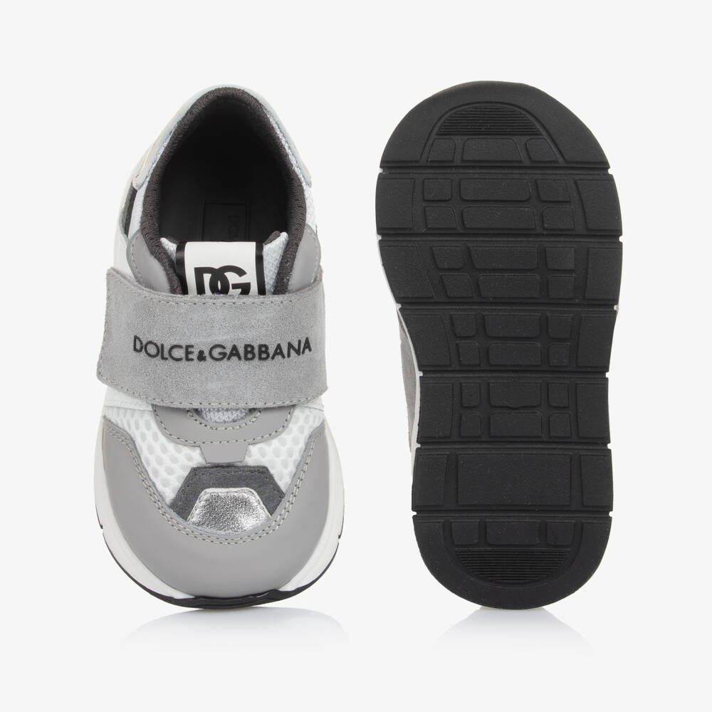 Dolce & Gabbana-Grey Leather & White Mesh Trainers | Childrensalon Outlet