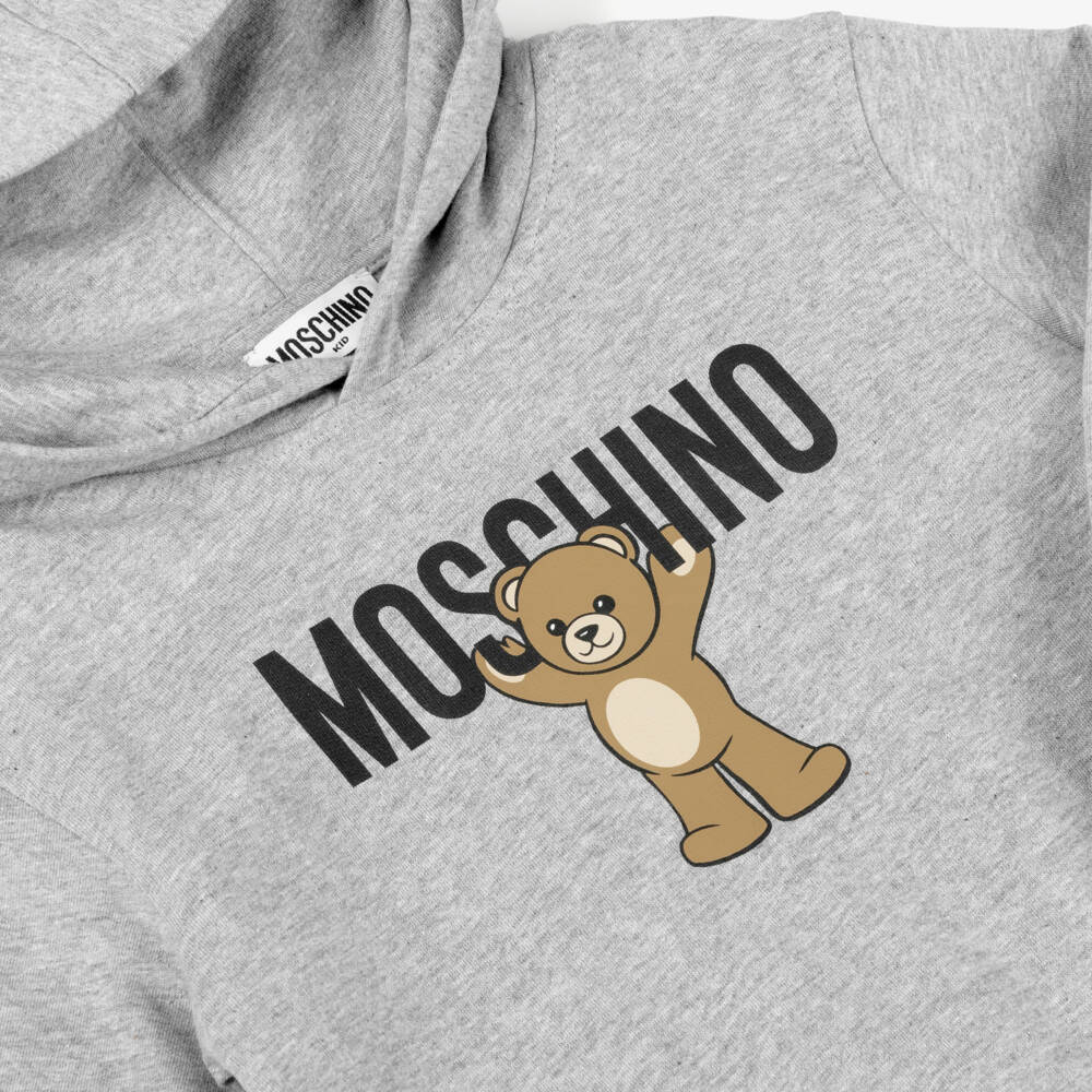 Moschino-Grey Marl Cotton Teddy Bear Logo Hoodie | Childrensalon Outlet