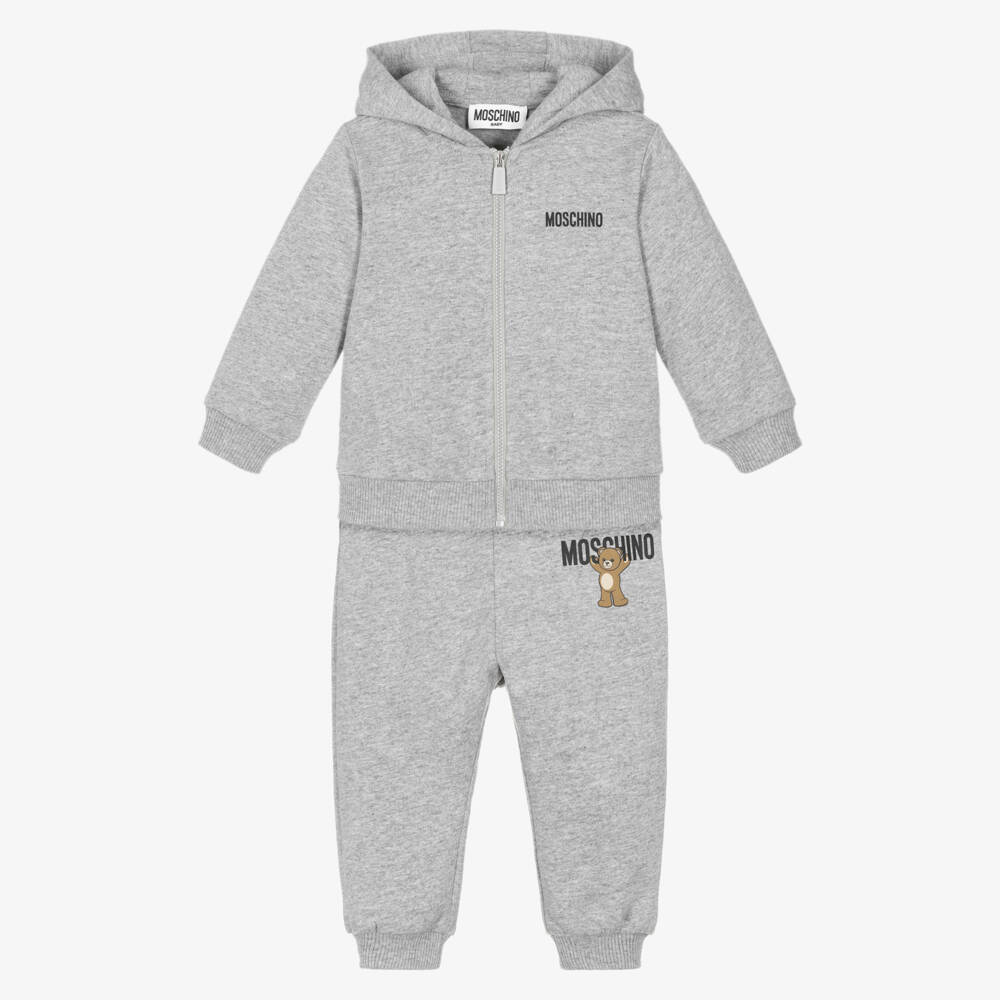 Moschino-Grey Marl Cotton Teddy Bear Logo Tracksuit | Childrensalon Outlet