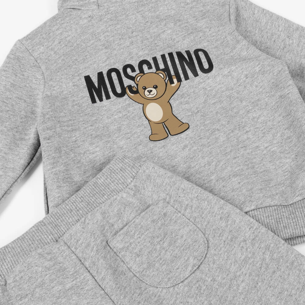 Moschino-Grey Marl Cotton Teddy Bear Logo Tracksuit | Childrensalon Outlet