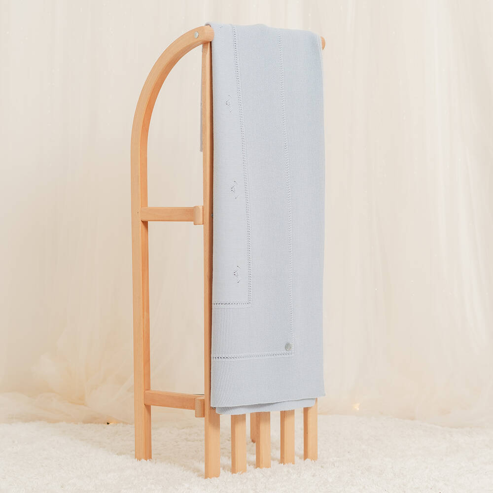 Artesanía Granlei-Grey Openwork Knitted Baby Blanket (106cm) | Childrensalon Outlet