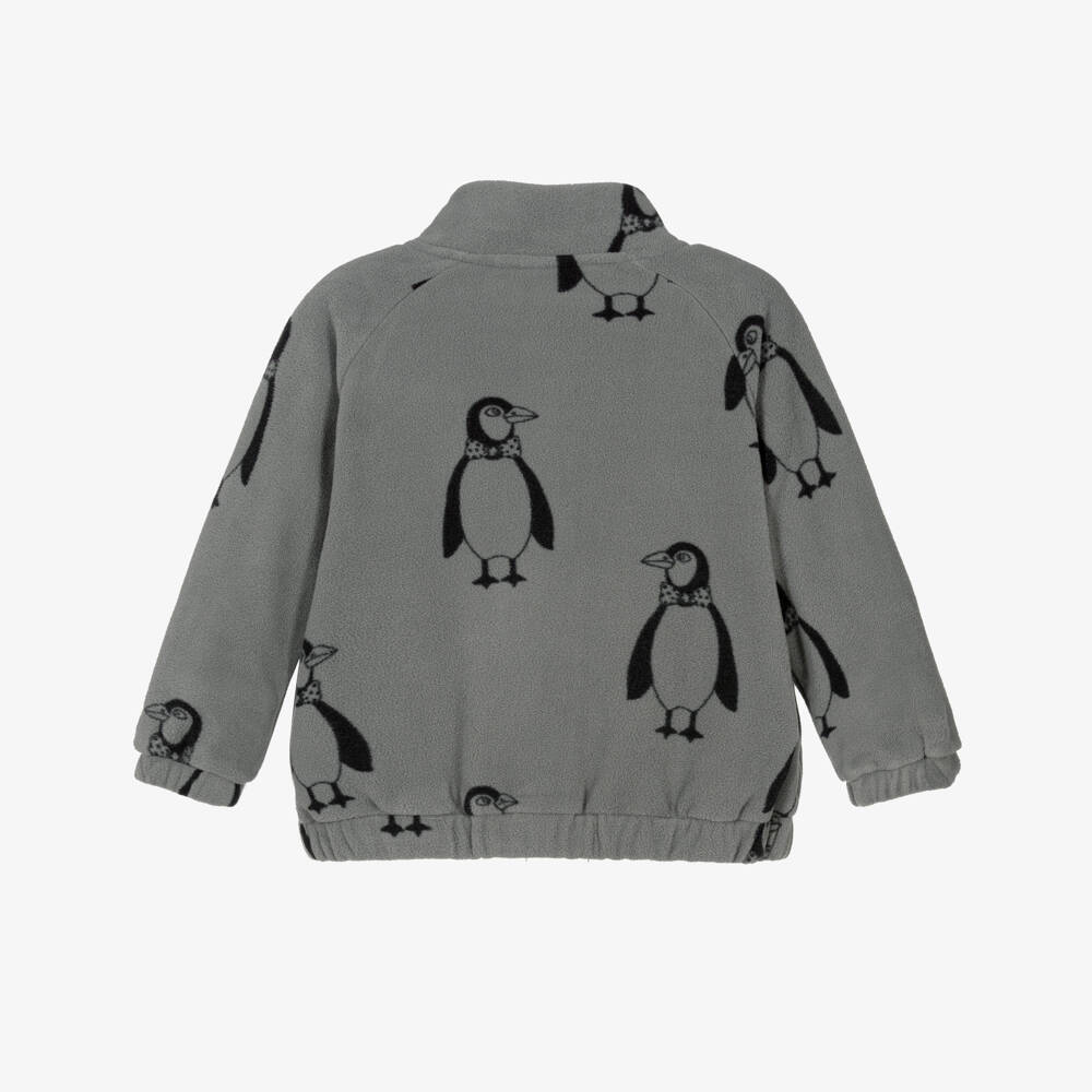 Mini Rodini-Grey Penguin Print Polar Fleece Zip-Up Top | Childrensalon Outlet