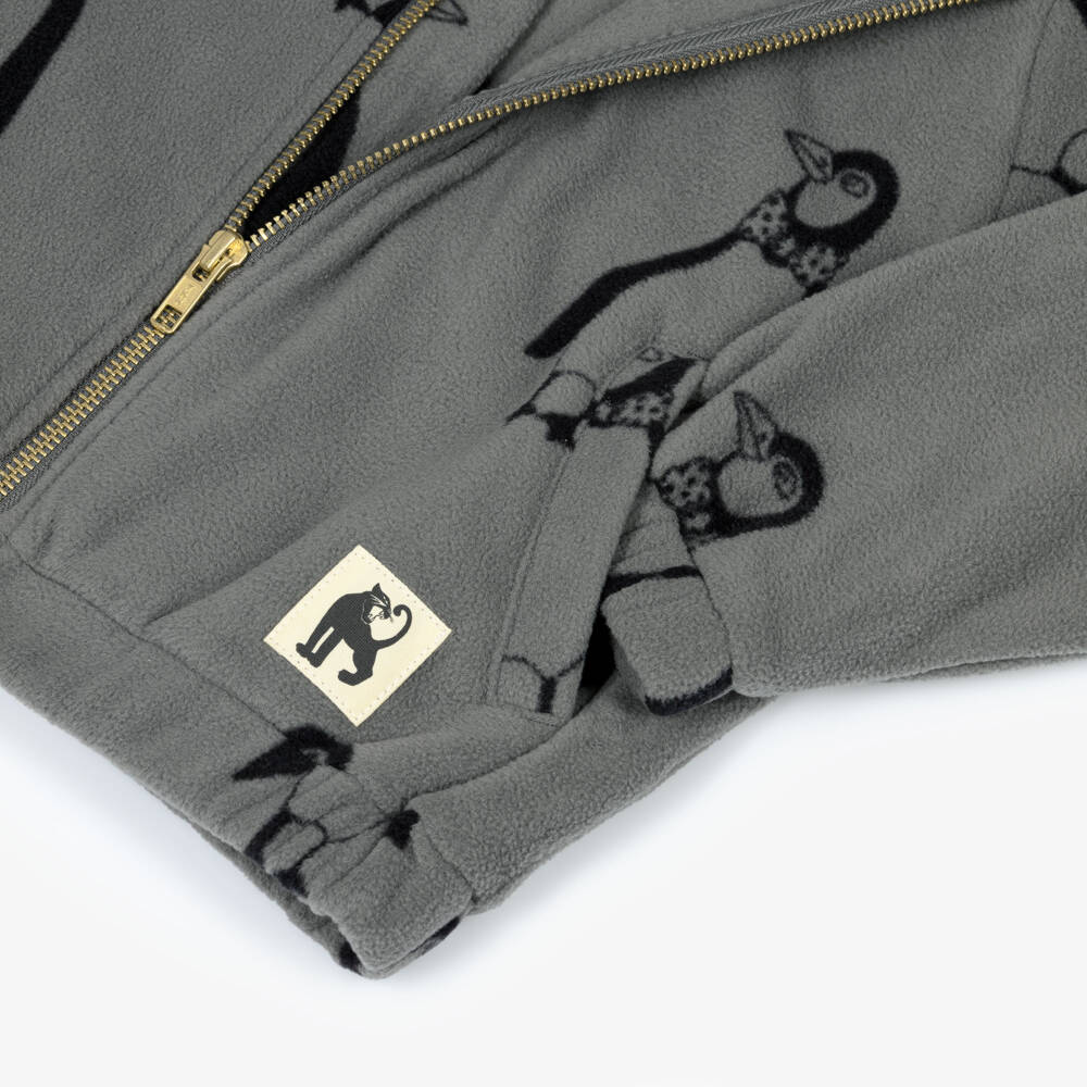 Mini Rodini-Grey Penguin Print Polar Fleece Zip-Up Top | Childrensalon Outlet