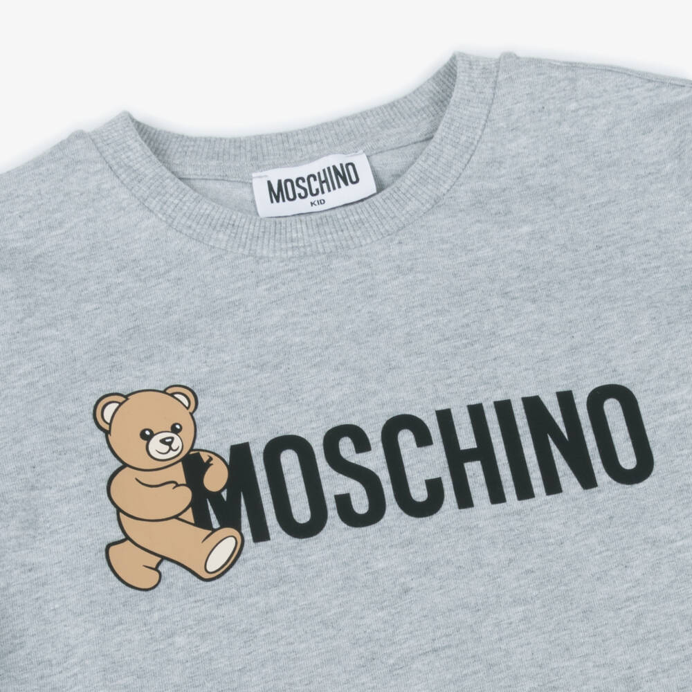 Moschino-Grey Teddy Bear Logo Cotton T-Shirt | Childrensalon Outlet