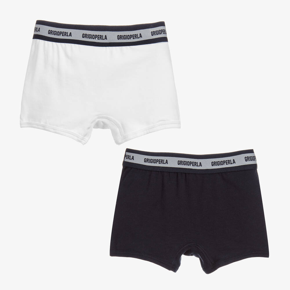 غريجيو بيرلا-شورت بوكسر قطن لون كحلي وأبيض للأولاد (عدد 2)  | Childrensalon Outlet