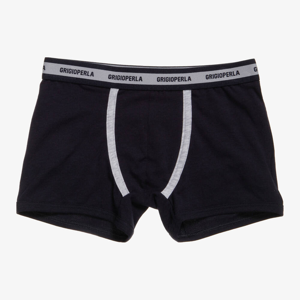 Grigio Perla-Boys Navy Blue Cotton Boxer Shorts | Childrensalon Outlet