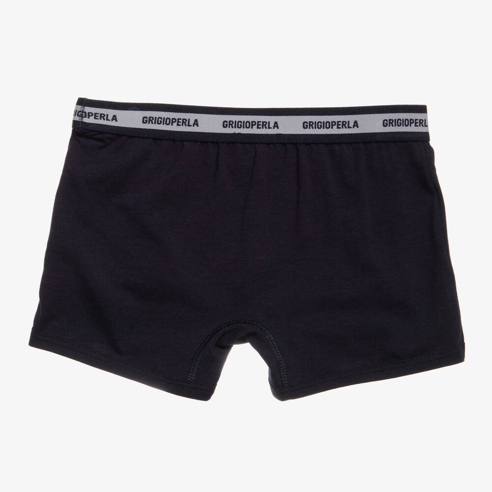 Grigio Perla-Boys Navy Blue Cotton Boxer Shorts | Childrensalon Outlet