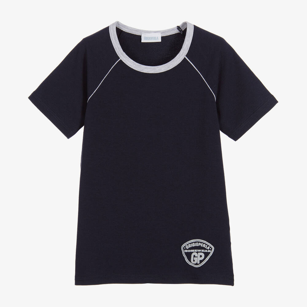 Grigio Perla - Boys Navy Blue Cotton T-Shirt | Childrensalon