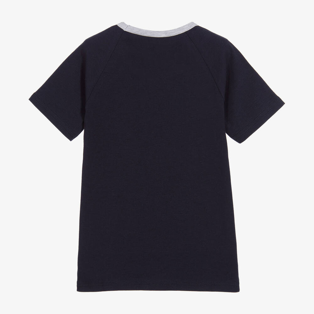 Grigio Perla-Boys Navy Blue Cotton T-Shirt | Childrensalon Outlet