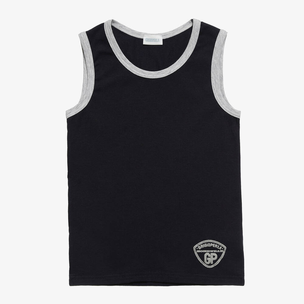 Grigio Perla - Boys Navy Blue Cotton Vest | Childrensalon