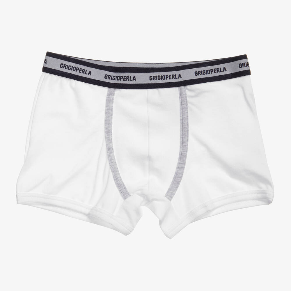 Grigio Perla - Boys White Cotton Boxer Shorts | Childrensalon