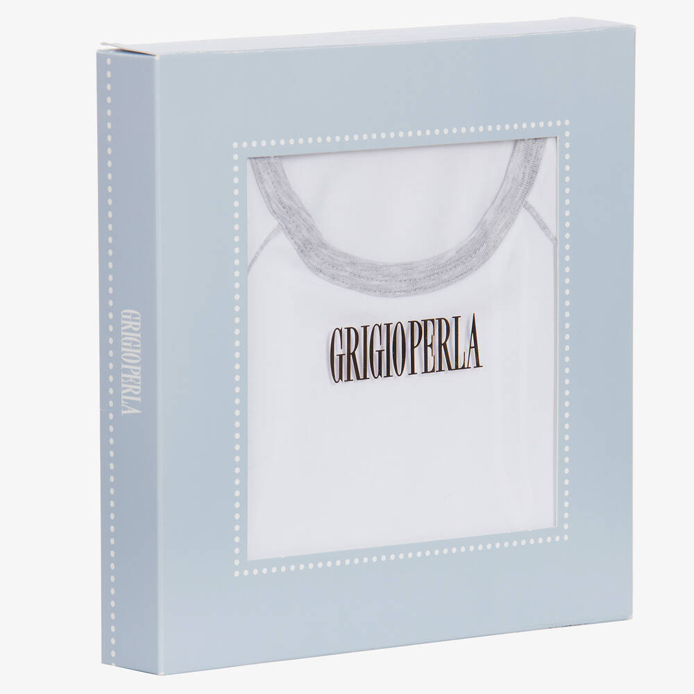 Grigio Perla-Boys White Cotton T-Shirt | Childrensalon Outlet