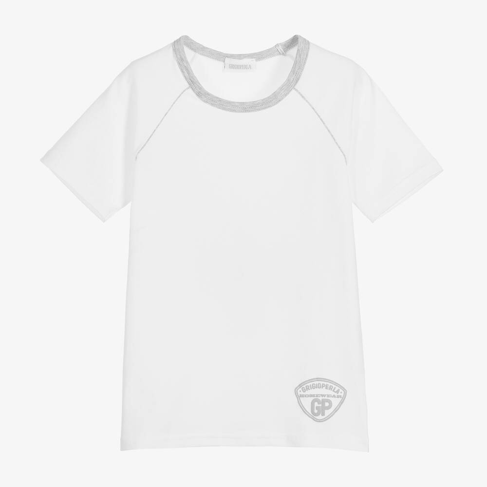 Grigio Perla - Boys White Cotton T-Shirt | Childrensalon
