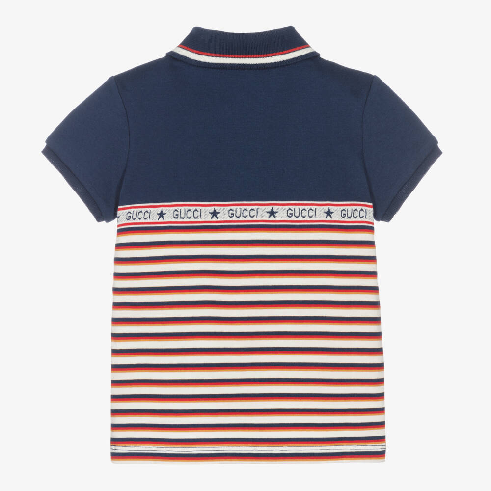 Gucci-Baby Boys Blue Cotton Striped Polo Shirt | Childrensalon Outlet