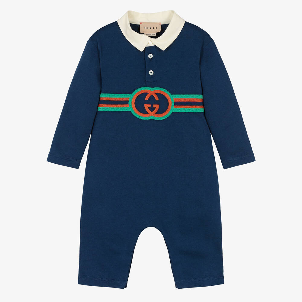 Gucci-Baby Boys Blue Interlocking G Romper | Childrensalon Outlet