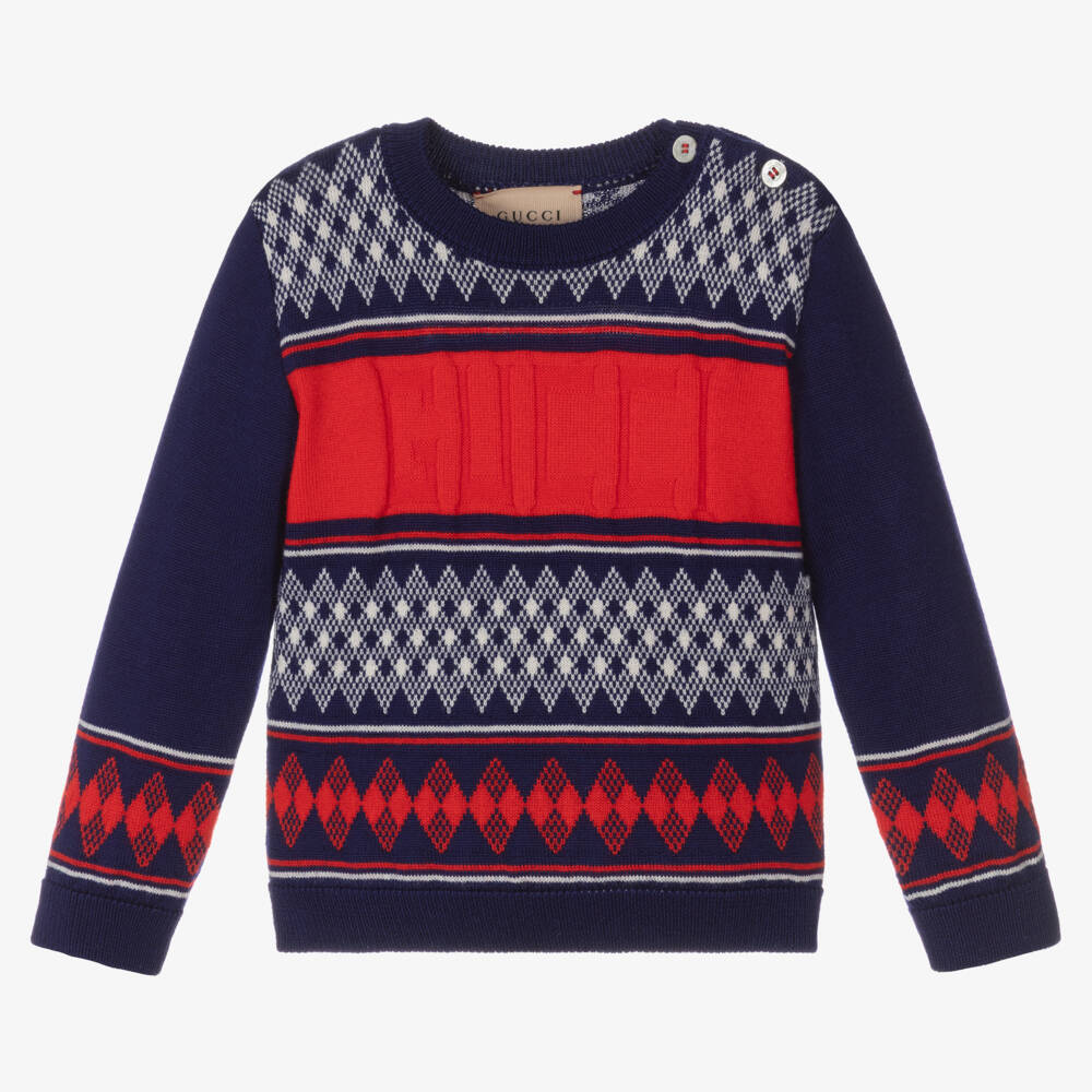 Gucci-Синий красный шерстяной свитер для мальчиков | Childrensalon Outlet