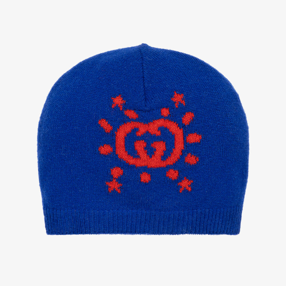 Gucci-Теплая шерстяная шапка синего цвета для мальчиков | Childrensalon Outlet