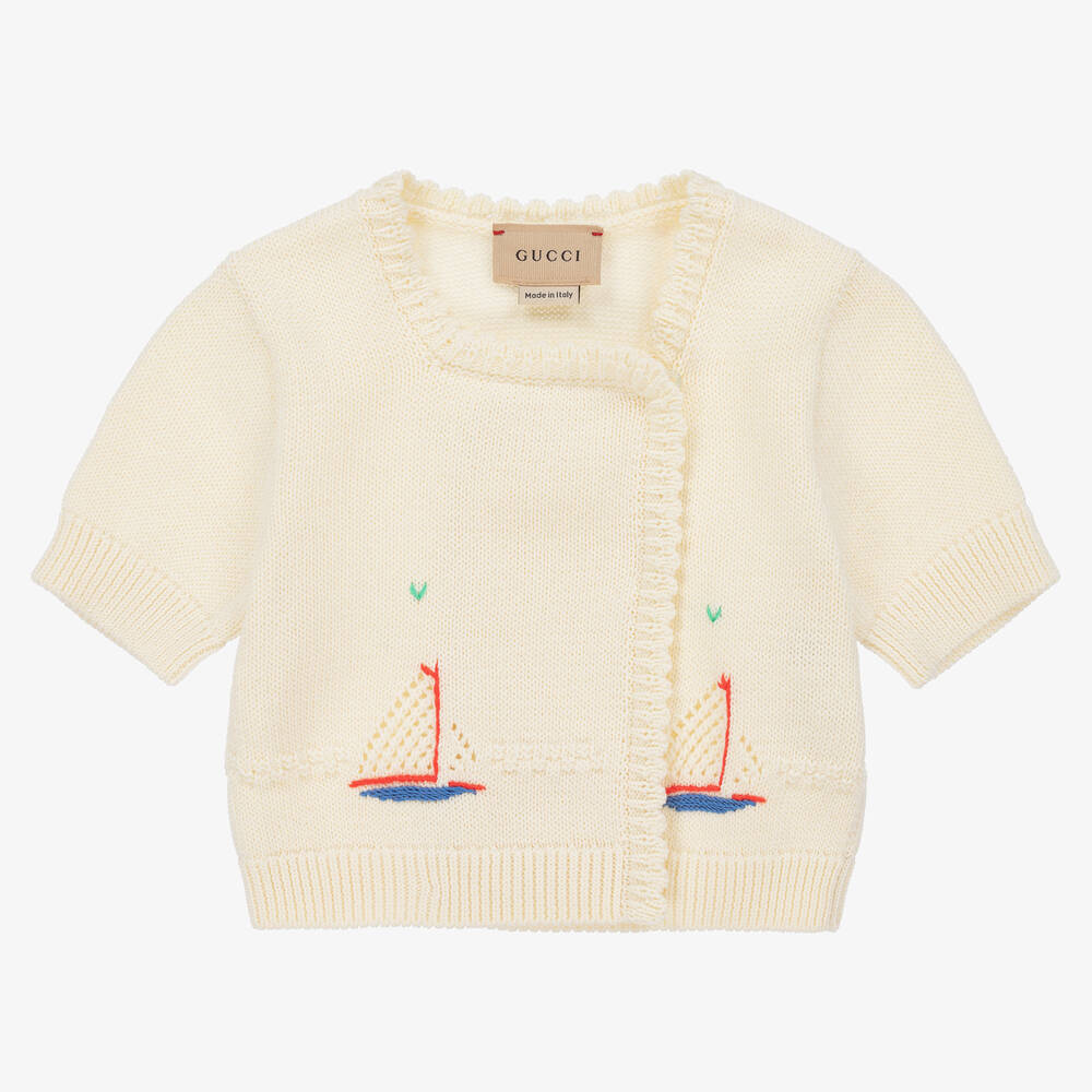Gucci-Baby Girls Ivory Knitted Boat Cardigan  | Childrensalon Outlet