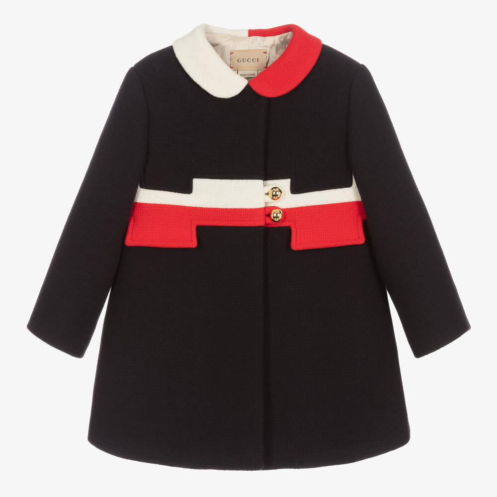 Gucci-Baby Girls Navy Blue Wool Coat | Childrensalon Outlet