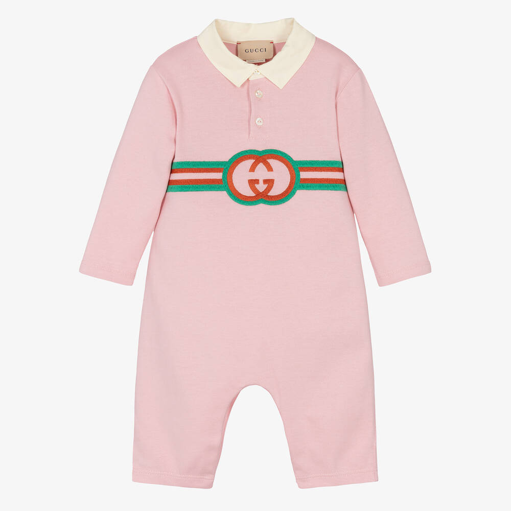 Gucci-Baby Girls Pink Interlocking G Romper | Childrensalon Outlet