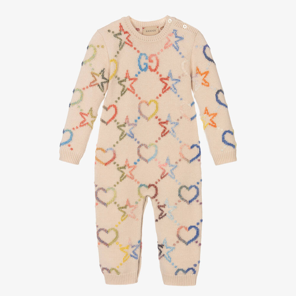 Gucci-Baby Girls Wool GG Romper | Childrensalon Outlet